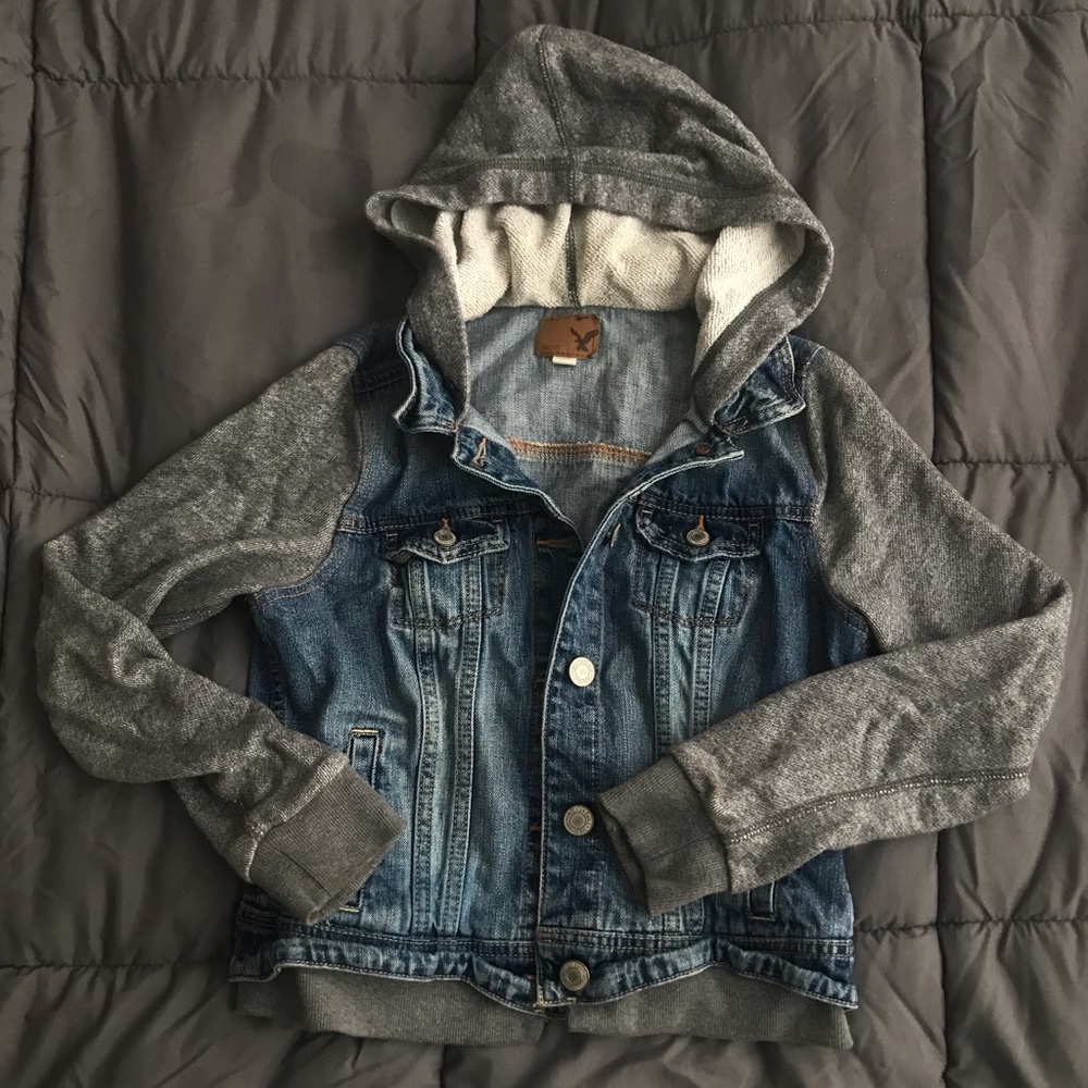 American Eagle Gray Jean Sweater Hoodie Jacket